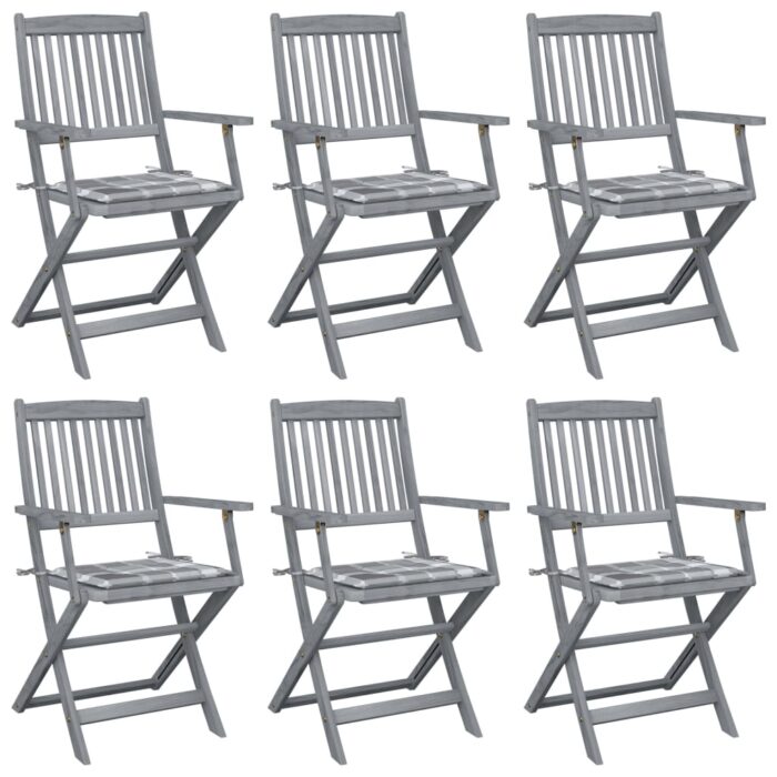 Chaises pliables d'extérieur lot de 6 et coussins Bois d'acacia – Image 1