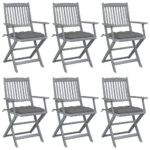 Chaises pliables d'extérieur lot de 6 et coussins Bois d'acacia