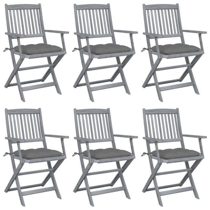 Chaises pliables d'extérieur lot de 6 et coussins Bois d'acacia – Image 1