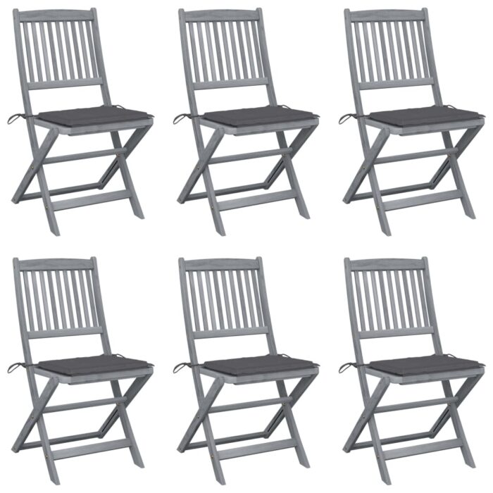 Chaises pliables d'extérieur lot de 6 et coussins Bois d'acacia – Image 1