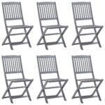 Chaises pliables d'extérieur lot de 6 et coussins Bois d'acacia – Image 2