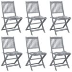 Chaises pliables d'extérieur lot de 6 et coussins Bois d'acacia