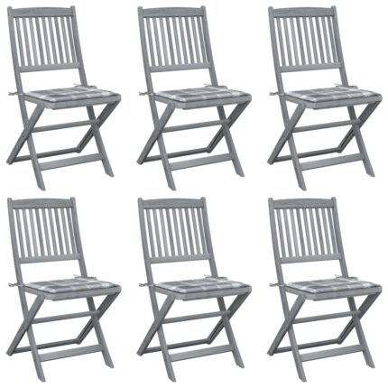 Chaises pliables d'extérieur lot de 6 et coussins Bois d'acacia