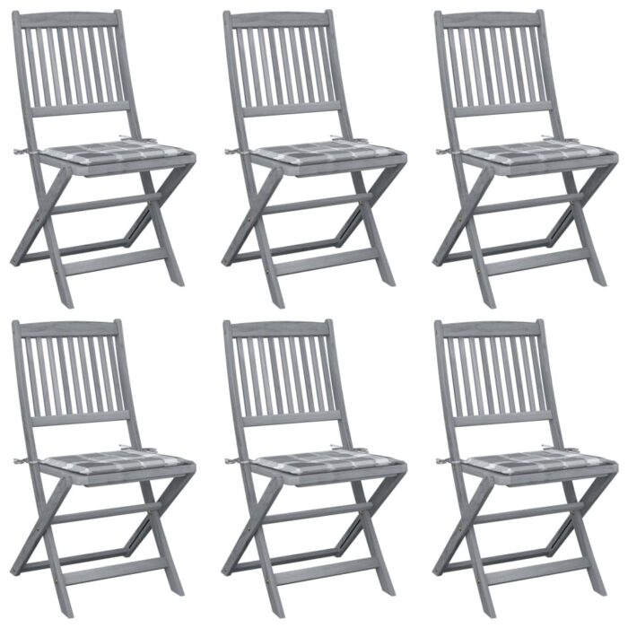 Chaises pliables d'extérieur lot de 6 et coussins Bois d'acacia – Image 1
