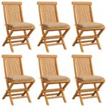 Chaises de jardin et coussins beige lot de 6 Bois teck massif