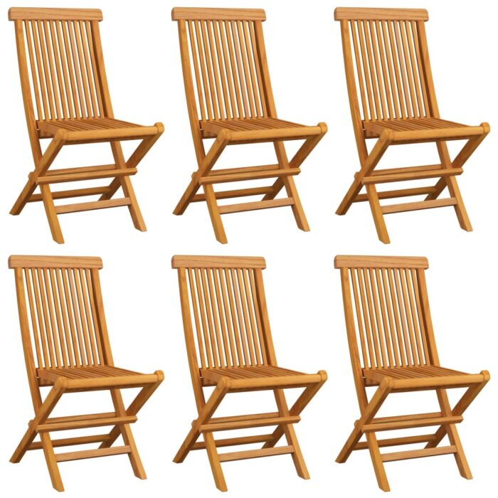 Chaises de jardin et coussins beige lot de 6 Bois teck massif – Image 2
