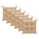 Chaises de jardin et coussins beige lot de 6 Bois teck massif – Image 6