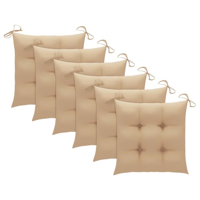 Chaises de jardin et coussins beige lot de 6 Bois teck massif – Image 6