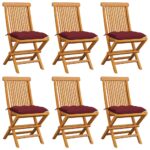 Chaises de jardin avec coussins rouge bordeaux lot de 6 Teck