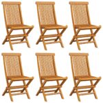 Chaises de jardin avec coussins rouge bordeaux lot de 6 Teck – Image 2