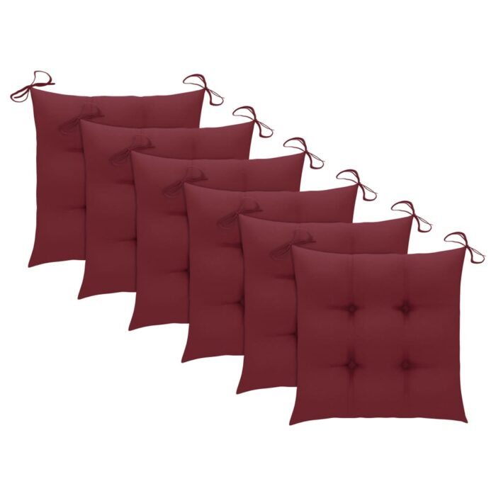 Chaises de jardin avec coussins rouge bordeaux lot de 6 Teck – Image 6