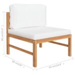 Salon de jardin 3 pcs avec coussins crème Bois de teck – Image 7