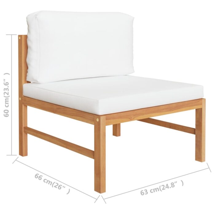 Salon de jardin 3 pcs avec coussins crème Bois de teck – Image 7