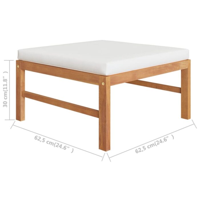 Salon de jardin 3 pcs avec coussins crème Bois de teck – Image 8