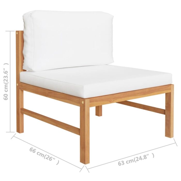Salon de jardin 2 pcs avec coussins crème Bois de teck – Image 5