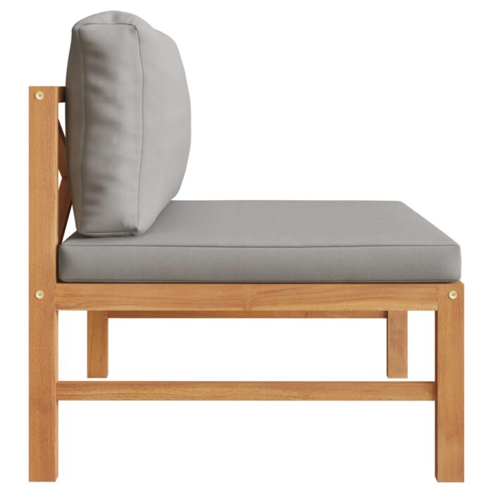 Canapé central avec coussins gris foncé Bois de teck solide – Image 2