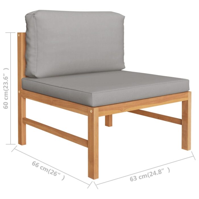 Canapé central avec coussins gris foncé Bois de teck solide – Image 5