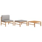 Salon de jardin 3 pcs avec coussins gris foncé Bois de teck