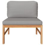 Salon de jardin 3 pcs avec coussins gris foncé Bois de teck – Image 2