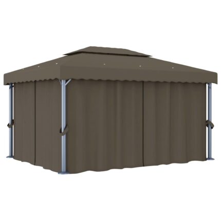 Tonnelle avec rideau 4x3 m Taupe Aluminium