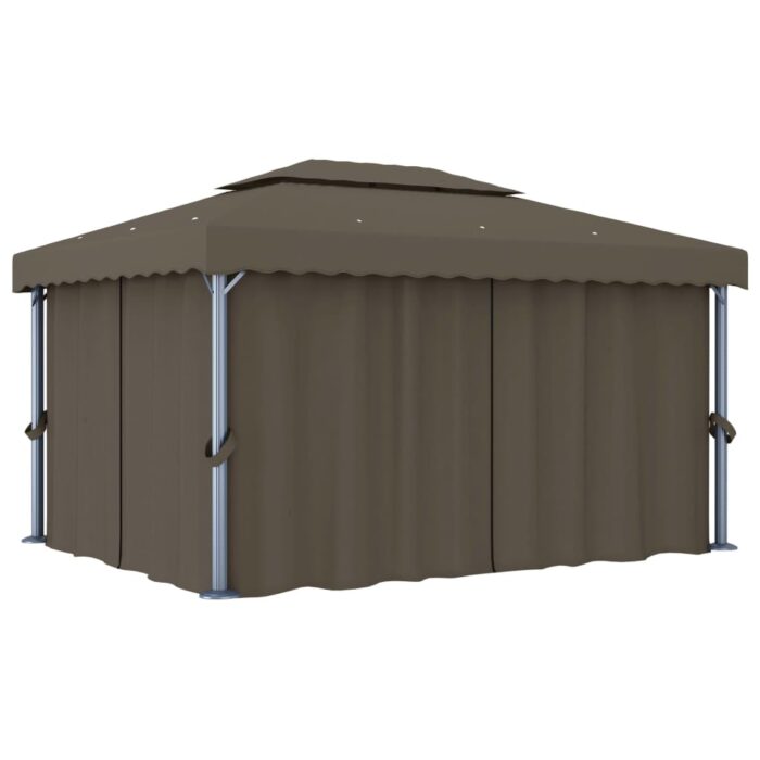 Tonnelle avec rideau 4x3 m Taupe Aluminium – Image 1