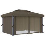Tonnelle avec rideau 4x3 m Taupe Aluminium – Image 2