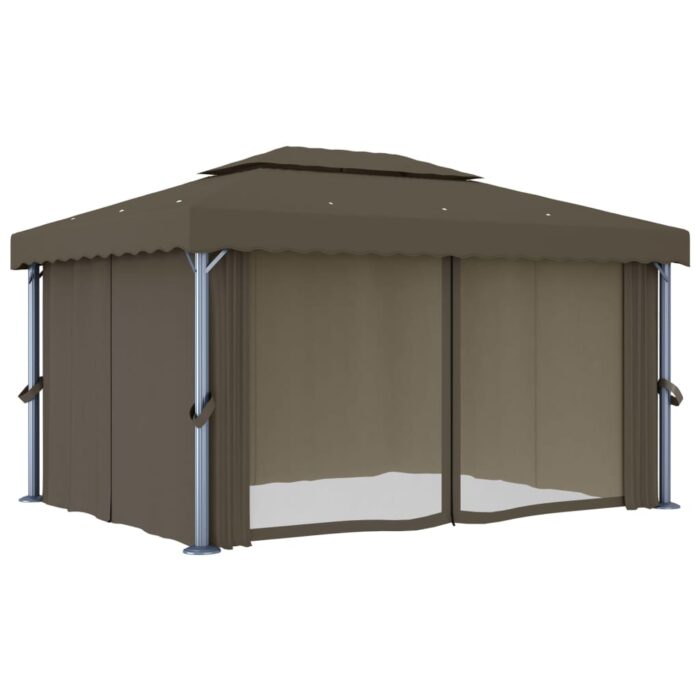 Tonnelle avec rideau 4x3 m Taupe Aluminium – Image 2