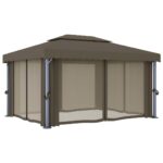 Tonnelle avec rideau 4x3 m Taupe Aluminium – Image 3