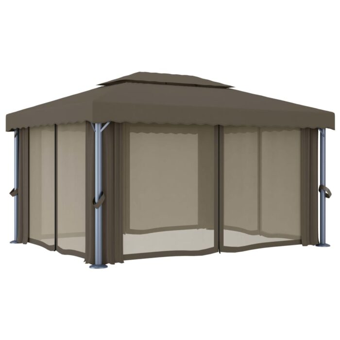 Tonnelle avec rideau 4x3 m Taupe Aluminium – Image 3