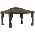 Tonnelle avec rideau 4x3 m Taupe Aluminium – Image 4