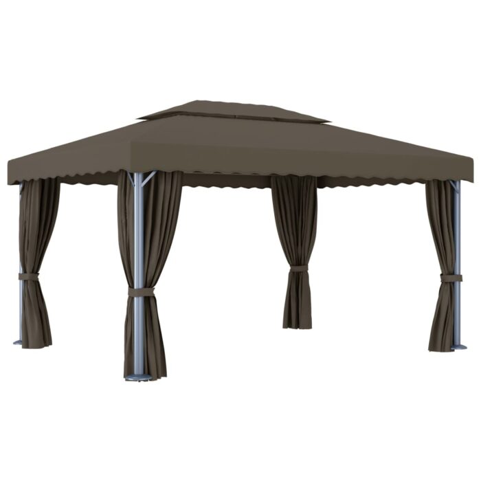 Tonnelle avec rideau 4x3 m Taupe Aluminium – Image 4