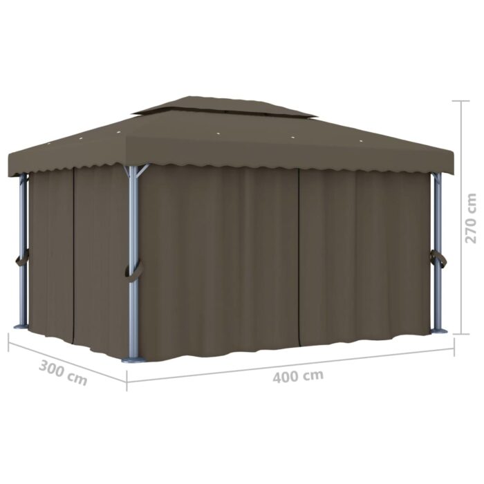 Tonnelle avec rideau 4x3 m Taupe Aluminium – Image 6