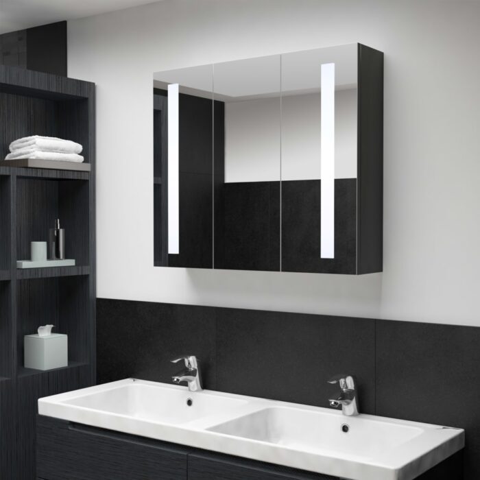 Armoire de salle de bain à miroir LED 89x14x62 cm – Image 1
