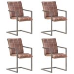 Chaises à manger cantilever lot de 4 marron cuir véritable