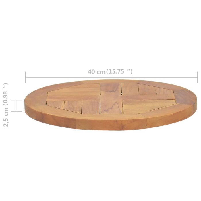 Dessus de table Bois de teck solide Rond 2,5 cm 40 cm – Image 5