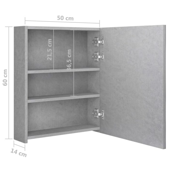 Armoire de salle de bain à miroir LED Gris béton 50x14x60 cm – Image 6