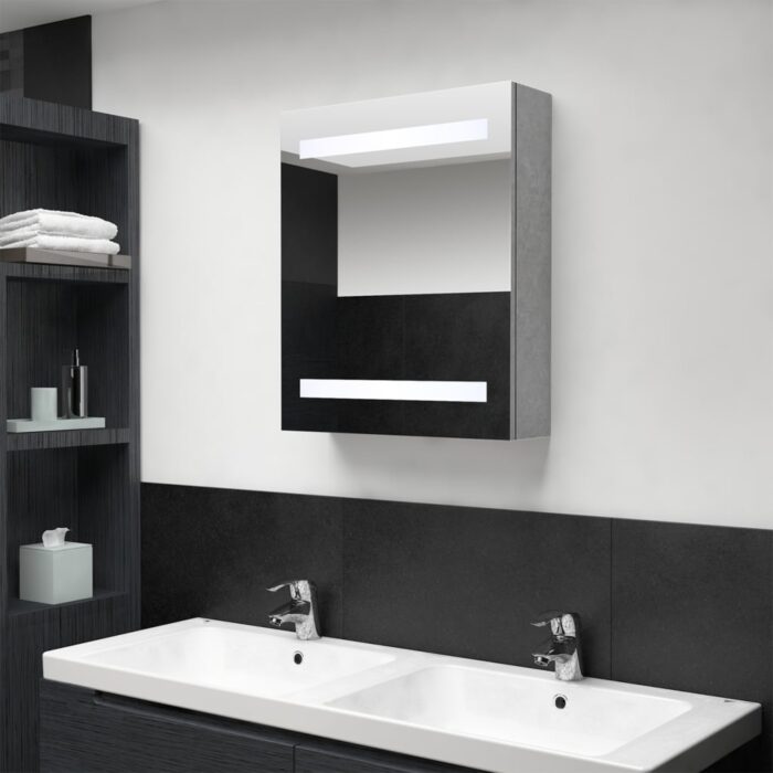Armoire de salle de bain à miroir LED Gris béton 50x14x60 cm – Image 1