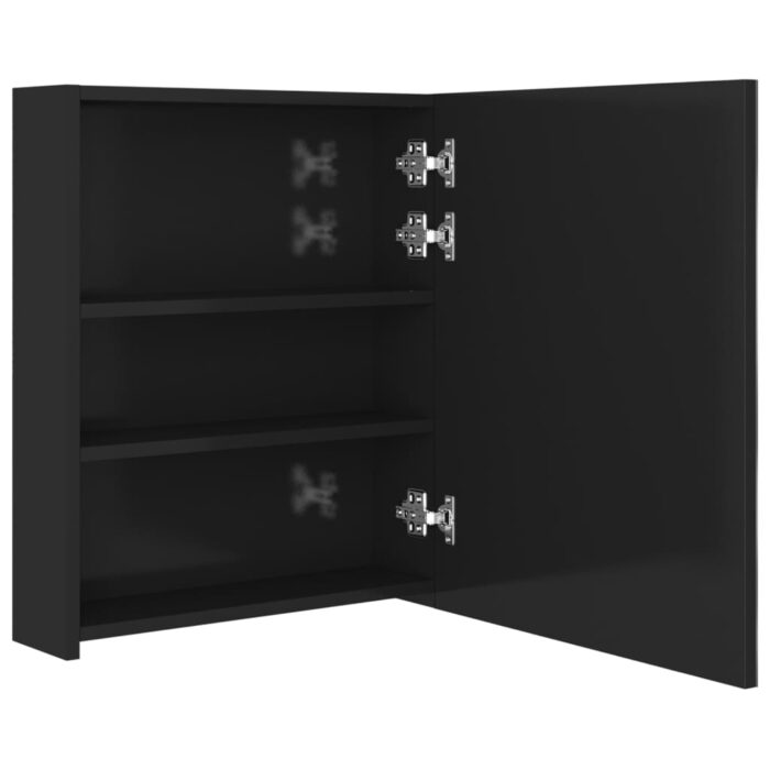 Armoire de salle de bain à miroir LED noir brillant 50x14x60 cm – Image 4