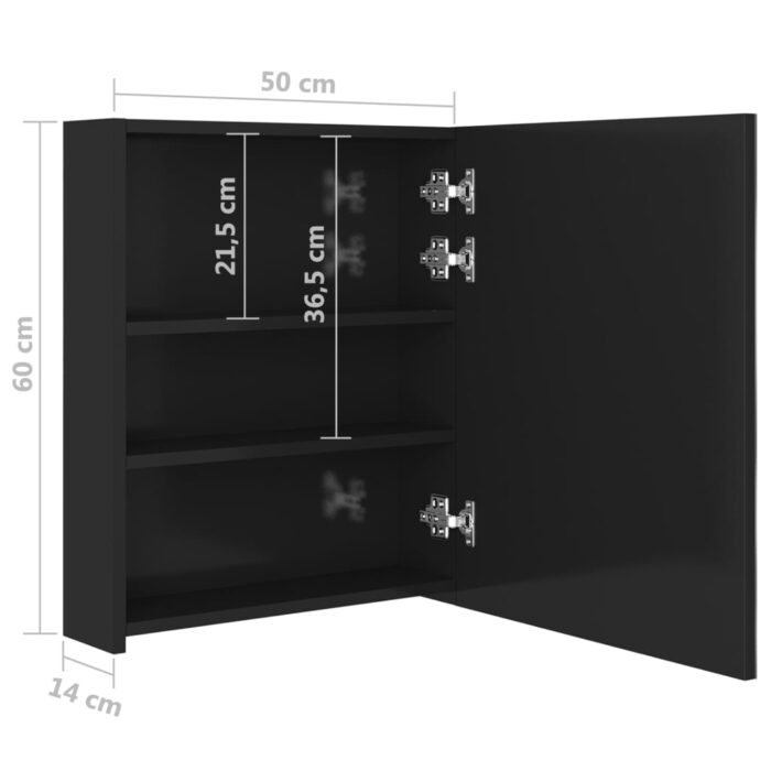 Armoire de salle de bain à miroir LED noir brillant 50x14x60 cm – Image 6