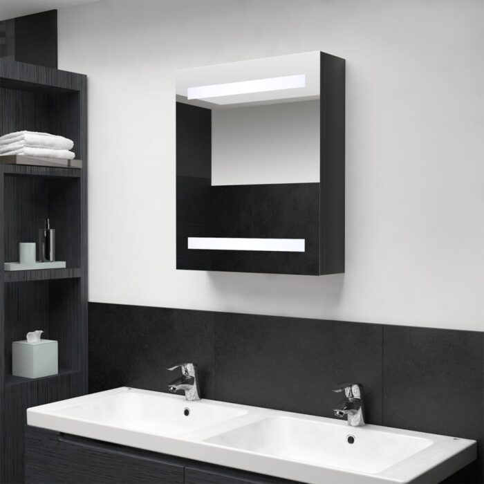 Armoire de salle de bain à miroir LED noir brillant 50x14x60 cm – Image 1