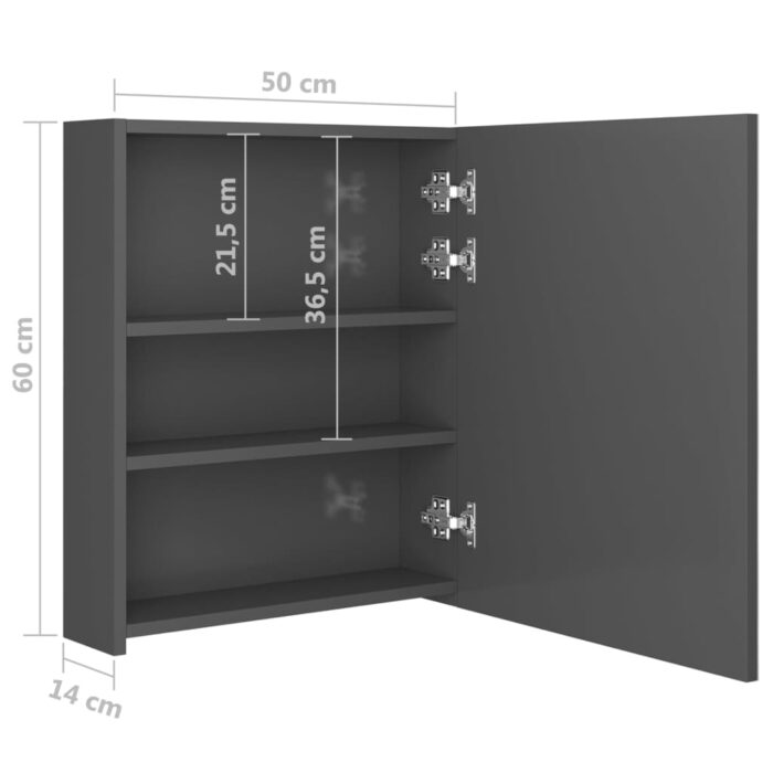 Armoire de salle de bain à miroir LED Gris brillant 50x14x60 cm – Image 6