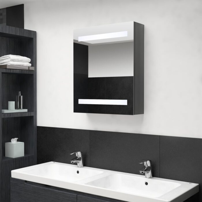 Armoire de salle de bain à miroir LED Gris brillant 50x14x60 cm – Image 1