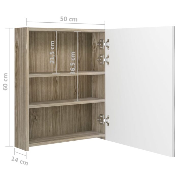 Armoire de salle de bain à miroir à LED blanc et chêne – Image 6
