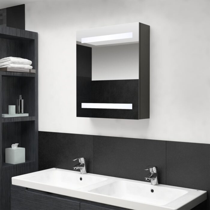Armoire de salle de bain à miroir LED anthracite 50x14x60 cm – Image 1