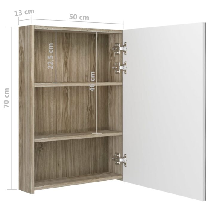 Armoire de salle de bain à miroir LED blanc et chêne 50x13x70cm – Image 6