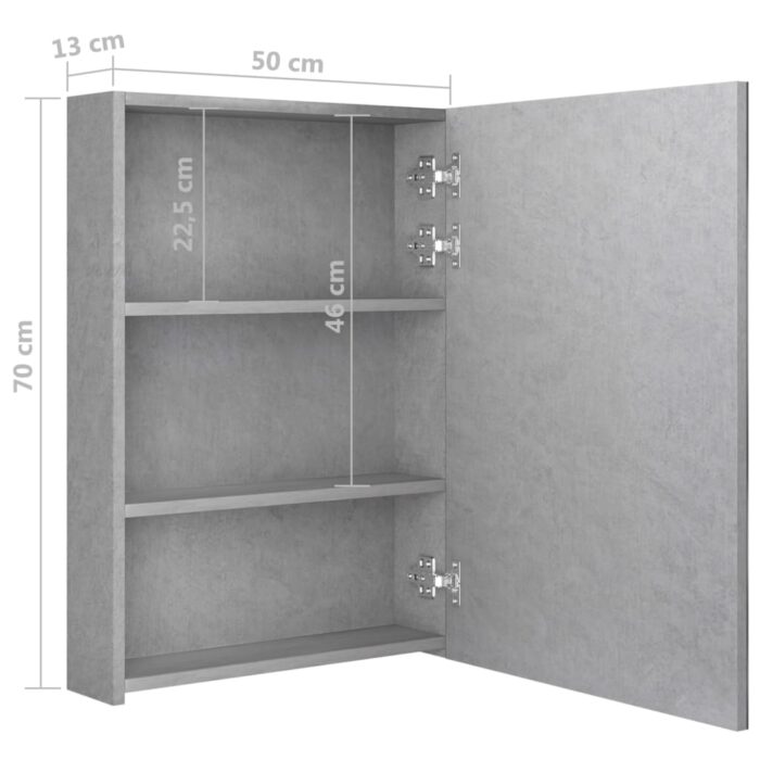 Armoire de salle de bain à miroir LED gris béton 50x13x70 cm – Image 6