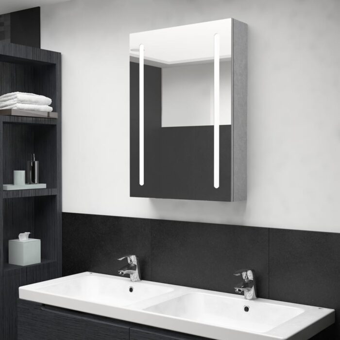 Armoire de salle de bain à miroir LED gris béton 50x13x70 cm – Image 1