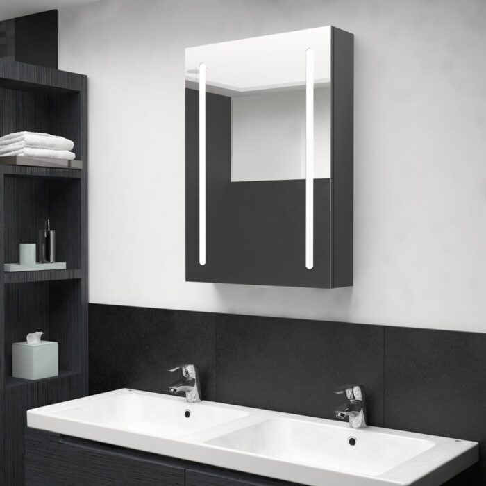 Armoire de salle de bain à miroir LED gris 50x13x70 cm – Image 1