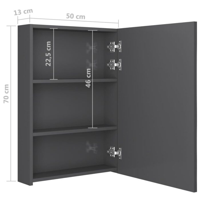 Armoire de salle de bain à miroir LED gris brillant 50x13x70 cm – Image 6