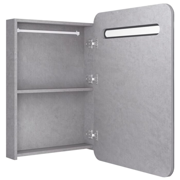 Armoire de salle de bain à miroir LED gris béton 60x11x80 cm – Image 3
